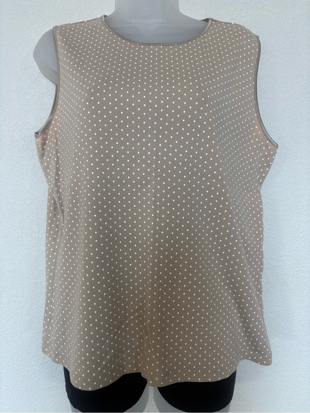 Christopher & Banks Taupe Polka Dot Sleeveless Shell